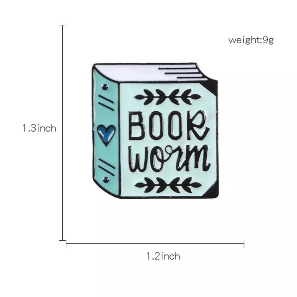 SOLD!!! Pretty Book Worm Blue Enamel Pin - Picture 2 of 3